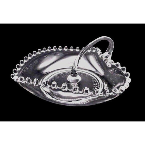 Imperial Glass Candlewick Heart Shaped Serving Candy Clear Glass Dish w/ Handle - Picture 3 of 4